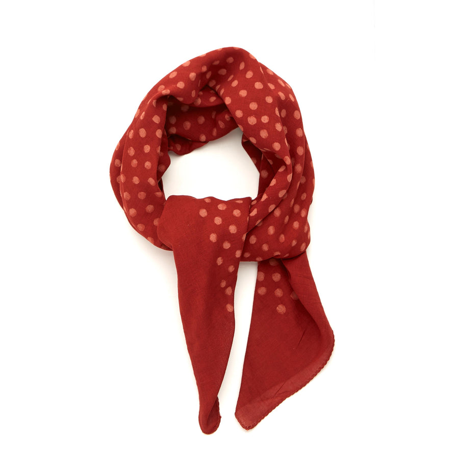 dabu clay polka - red coral <> hand block printed bandana