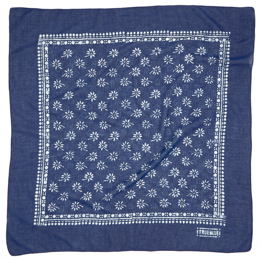 ✶ daisy day-indigo ✶ hand block printed bandana <> FINALLY BACK IN STOCK!