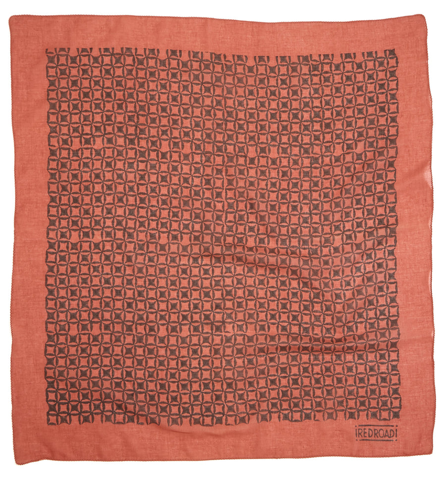 diamond lace-coral slate <> hand block printed bandana