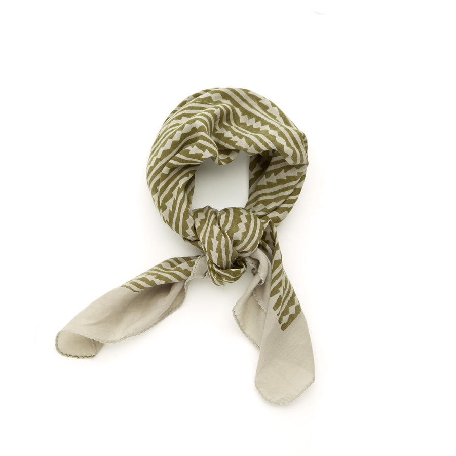 diamond stripe-olive lime ivory <> hand block printed bandana