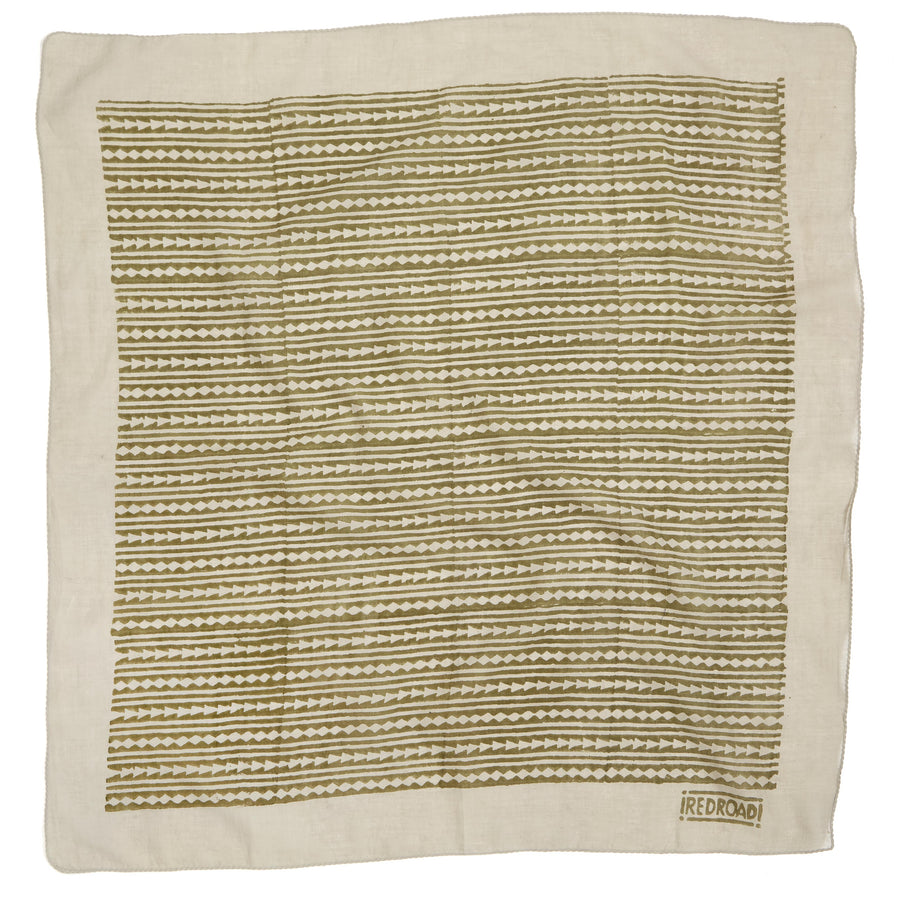diamond stripe-olive lime ivory <> hand block printed bandana