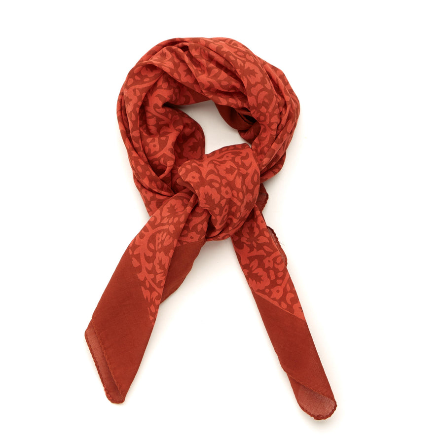lace flower- deep coral <> hand block printed bandana