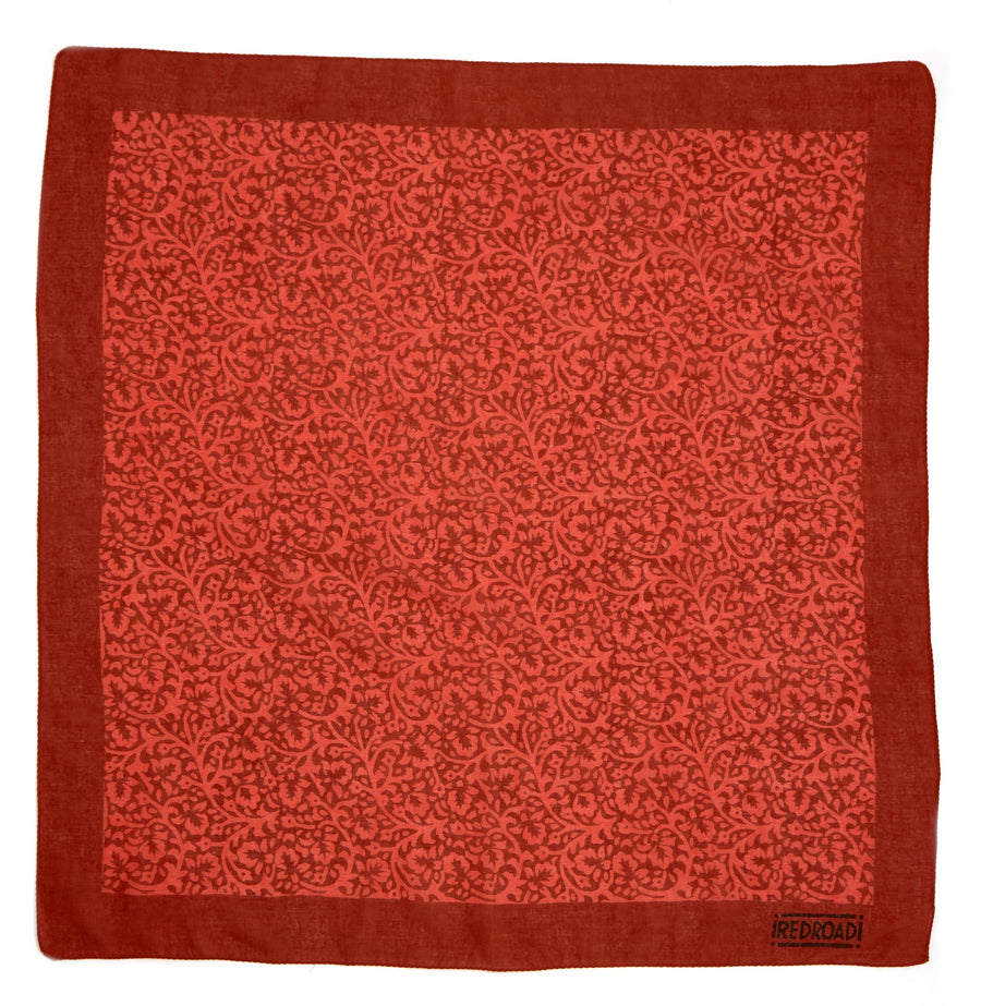 lace flower- deep coral <> hand block printed bandana
