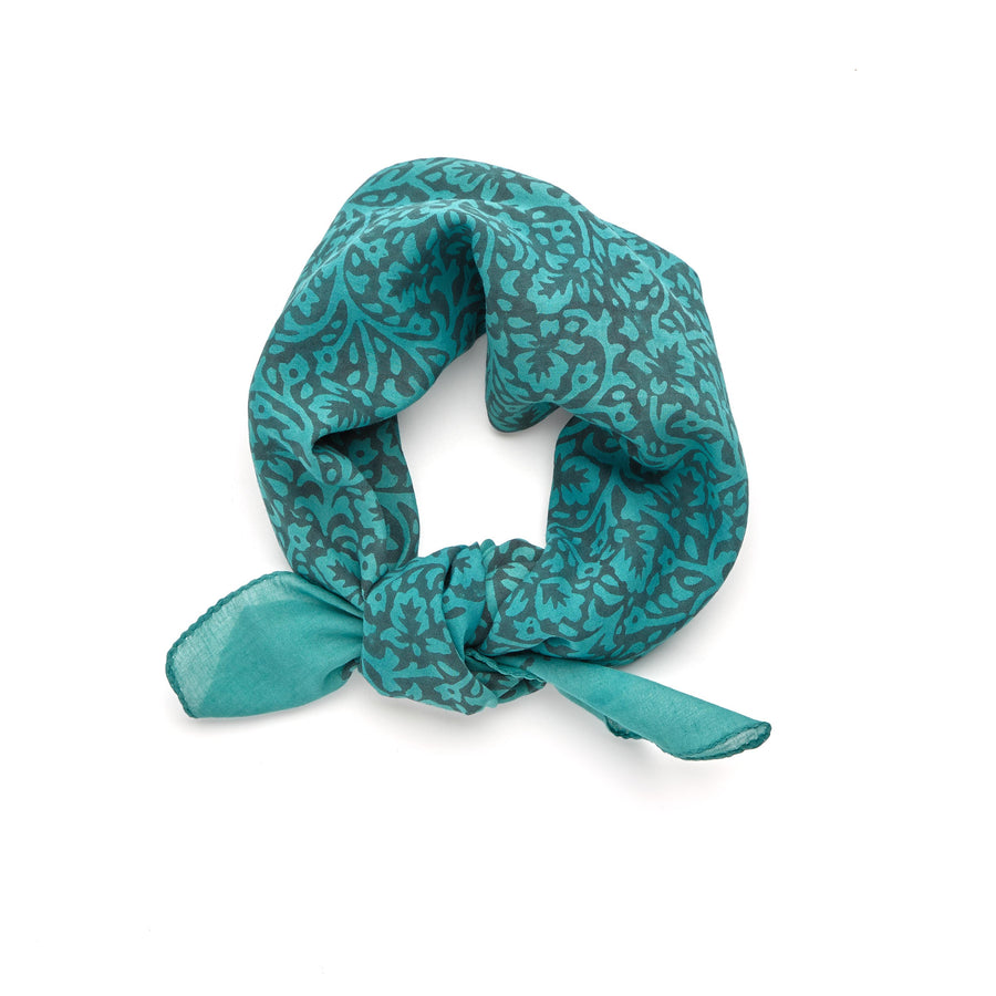 laceflower-turquoise <> hand block printed bandana