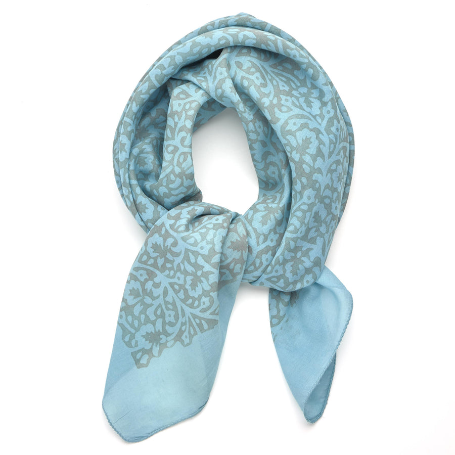 laceflower-aqua dove <> hand block printed bandana