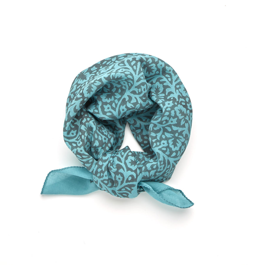 lace flower-aqua dove gray <> hand block printed bandana