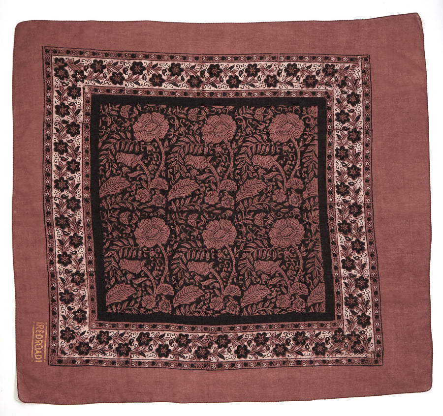 meadow-coral clay black <> hand block printed bandana <>OUT OF STOCK (backordered)