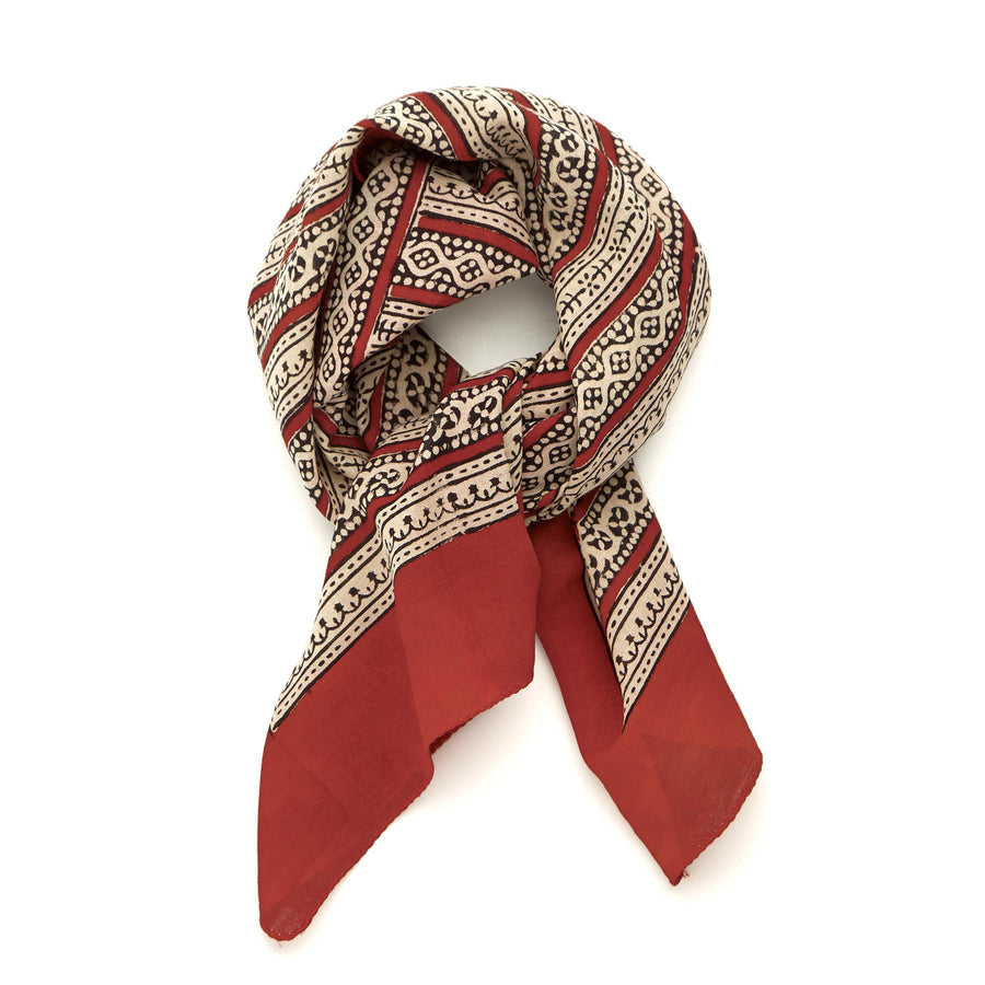 pebble trail- red madder black ivory <> hand block printed bandana