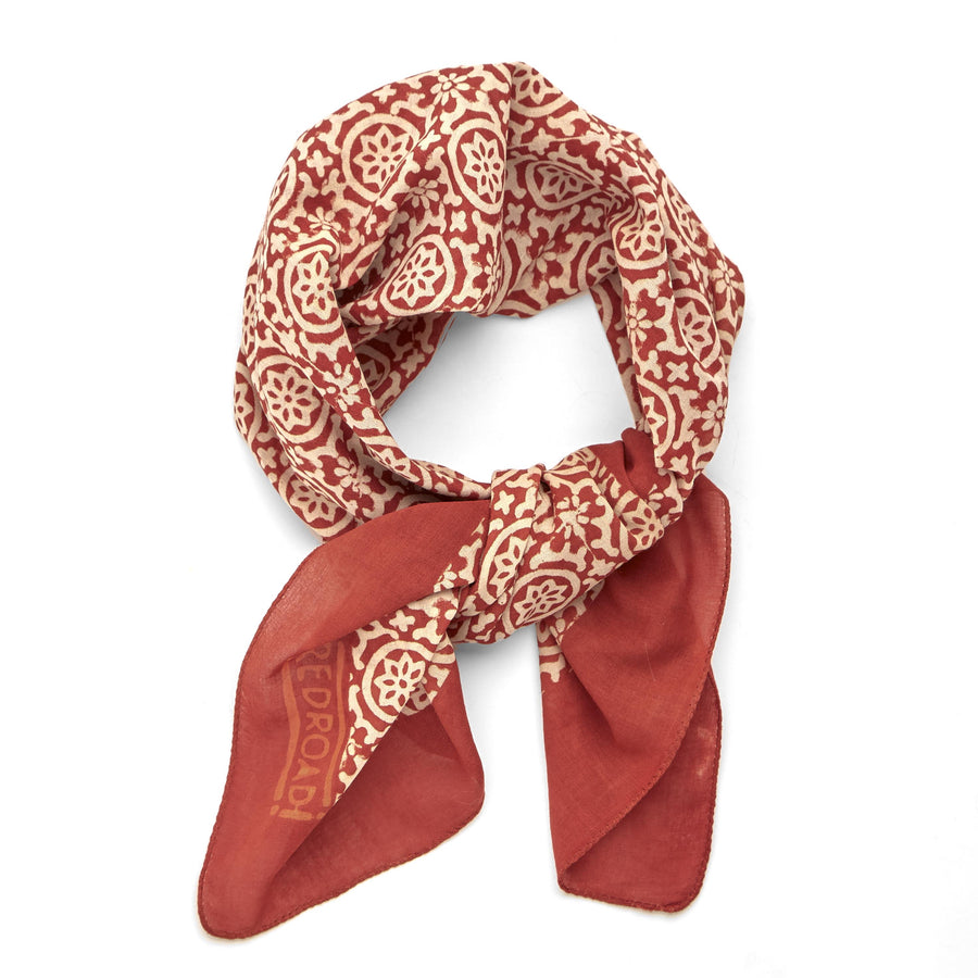 water lily-red madder ivory <> hand block printed bandana