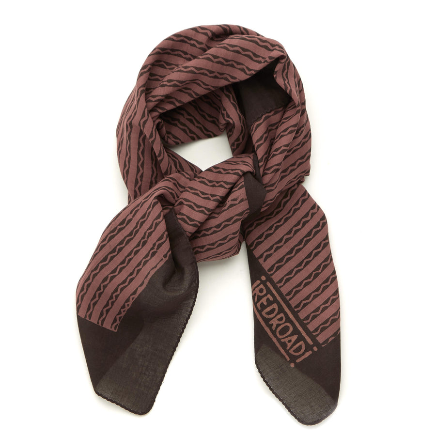 wave stripe-berry charcoal <> hand block printed bandana
