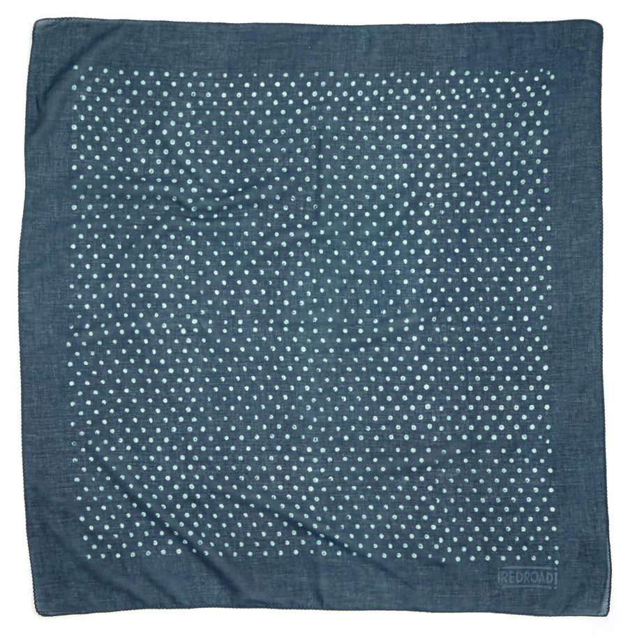 dabu polka-soft teal indigo- <> hand block printed bandana