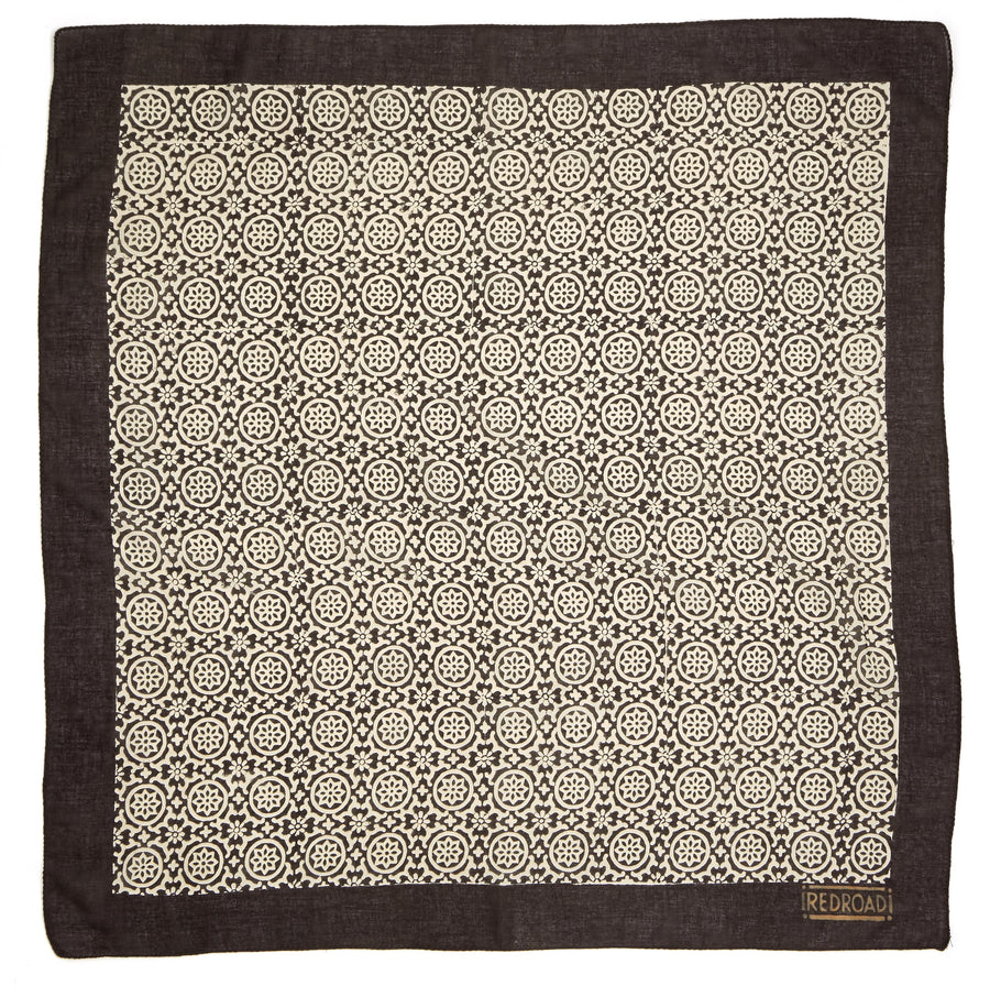 water lily-black dove gray <> hand block printed bandana